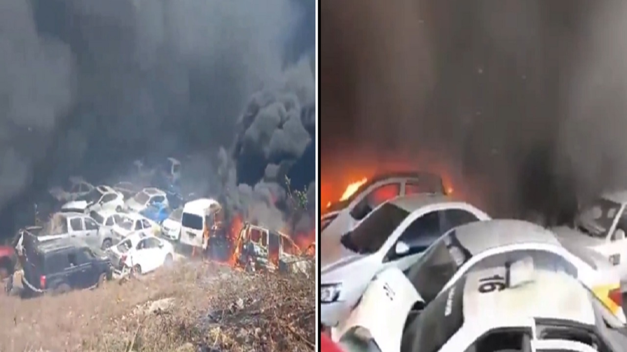 حريق هائل 700 سيارة إلى رماد بالمكسيك.. فيديو