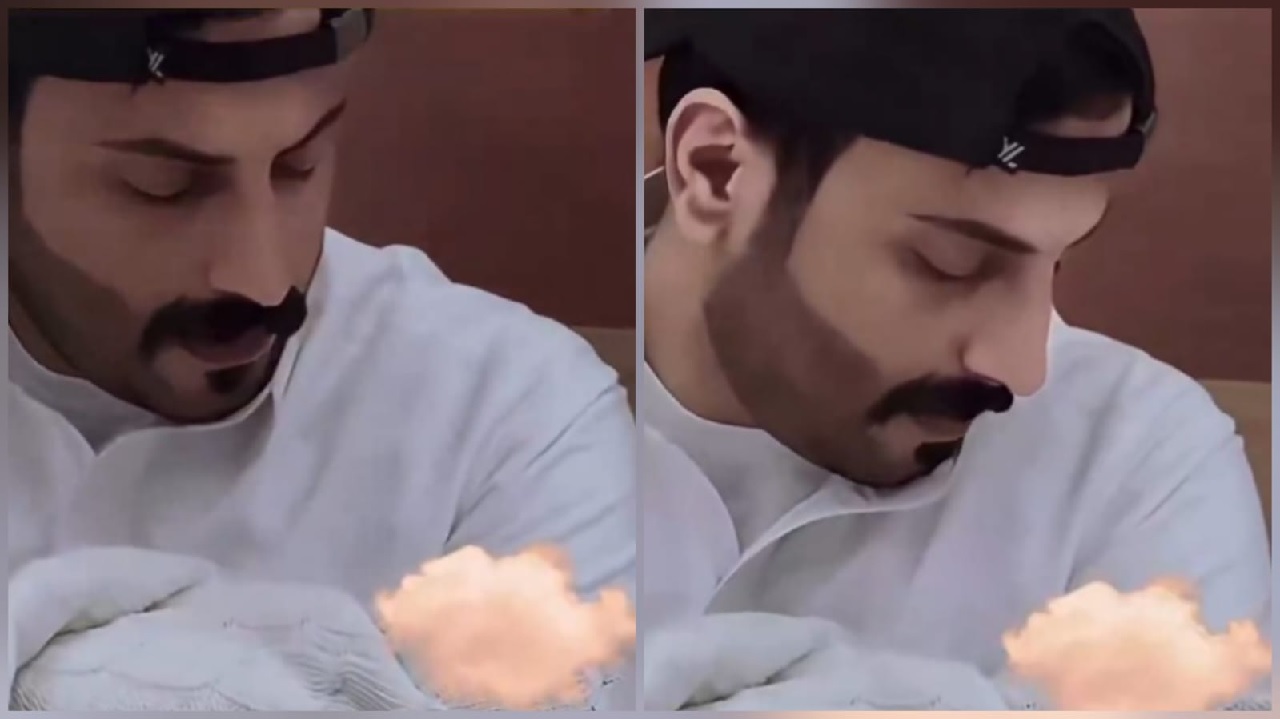 سعيد الزهراني يوثق لحظة أداء الأذان في أذن طفله سلمان.. فيديو