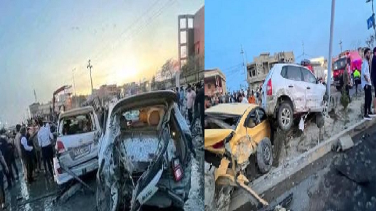 حادث مروع لشاحنة تصطدم بـ 30 سيارة وتسبب انفجاراً ضخما بالعراق.. فيديو