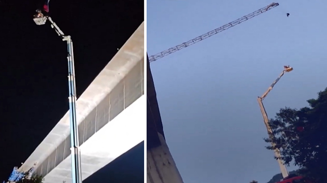 طيار شراعي يعلق برافعة بناء في الصين .. فيديو