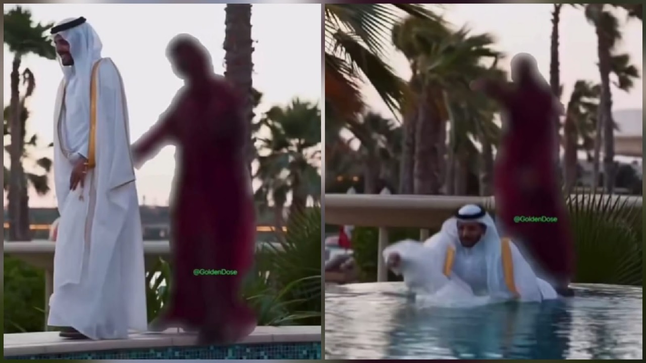رنيم الغامدي تمازح بسام الفيفي بدفعه إلى المسبح.. فيديو