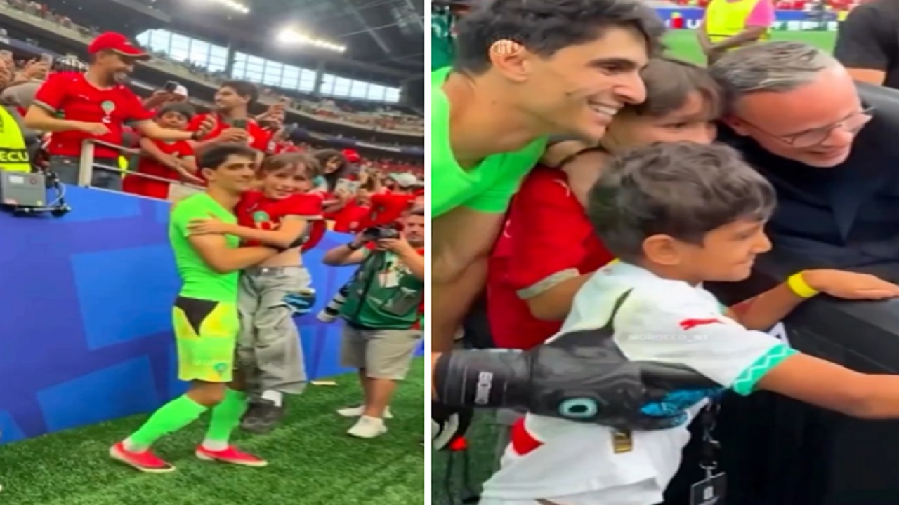 ياسين بونو يحتفل مع أطفاله بالتأهل لربع نهائي كأس العالم .. فيديو