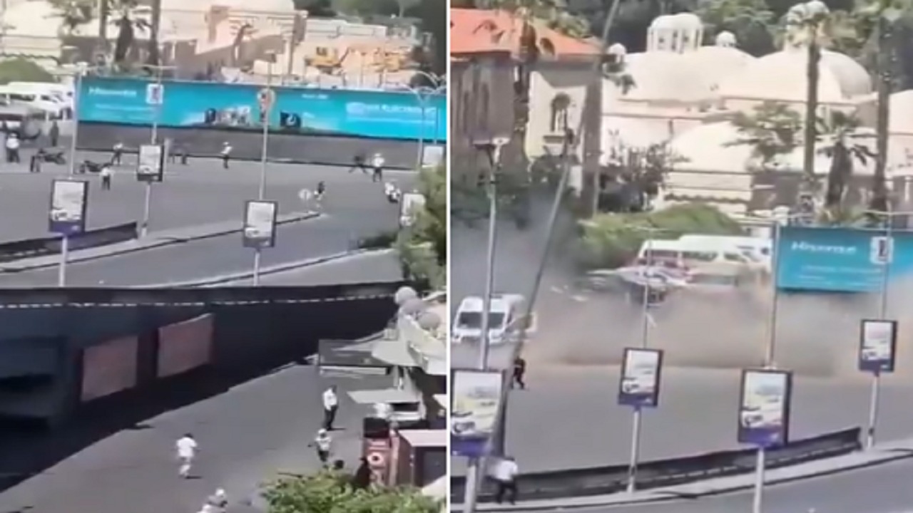 انفجارات قرب الفندق الذي يقيم فيه ماكرون بدمشق.. فيديو