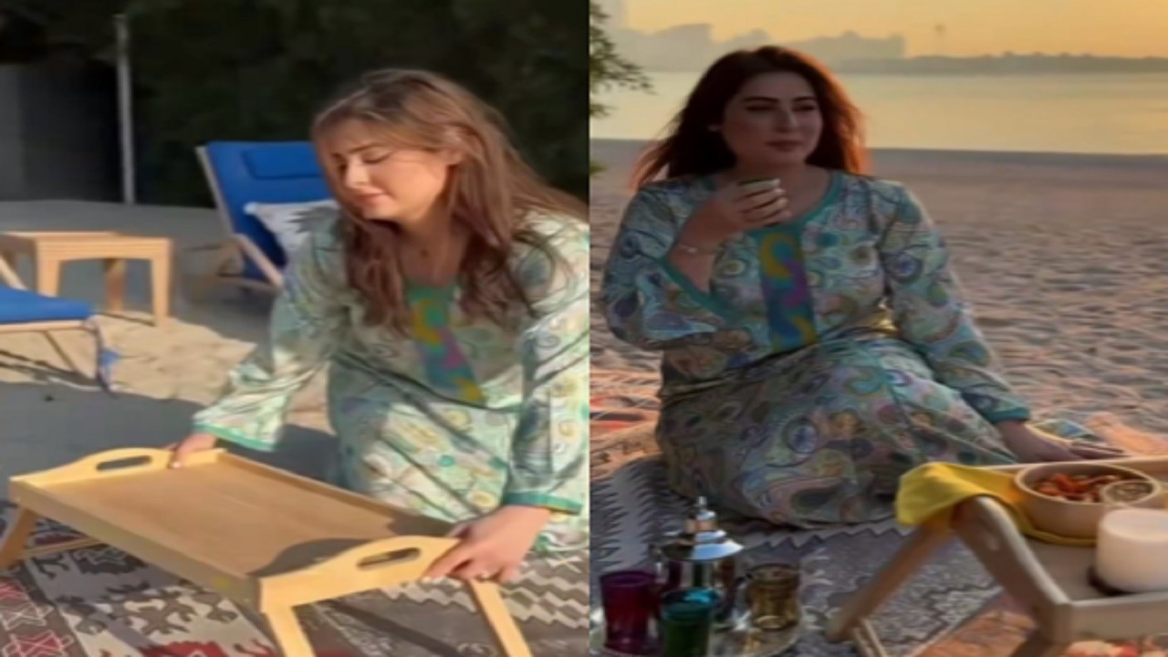 رؤى الصبان تستمع بأوقاتها على شاطئ البحر.. فيديو