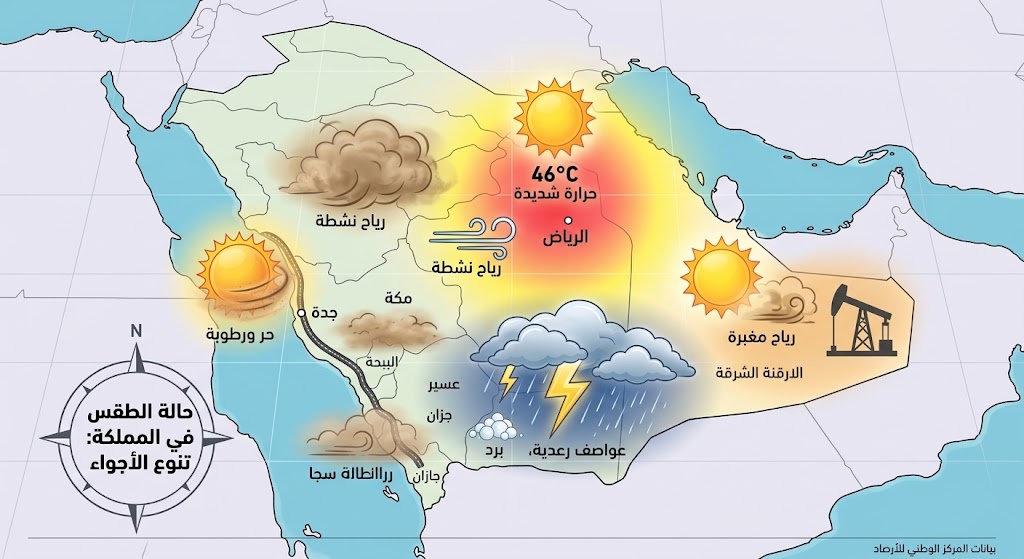 حالة الطقس المتوقعة اليوم في المملكة