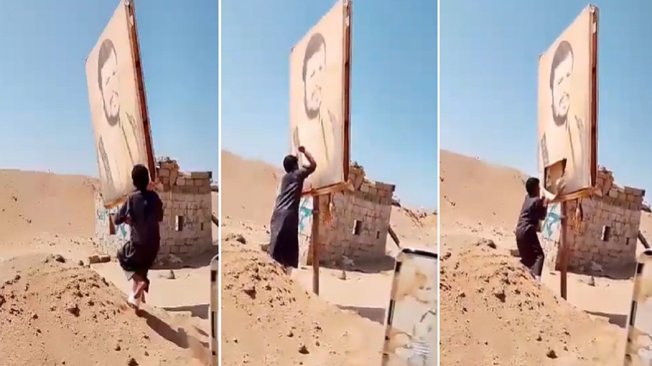 طفل يمني يمزق صورة الحوثي ويضربها بالحذاء لحظة سقوط معكسر اللبنات بيد قوات الشرعية.. فيديو
