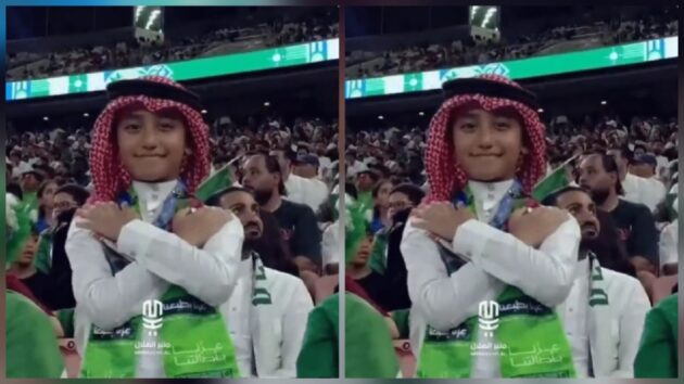 طفل يخطف الأنظار على طريقة ولي العهد من مدرجات مواجهة الأخضر .. فيديو