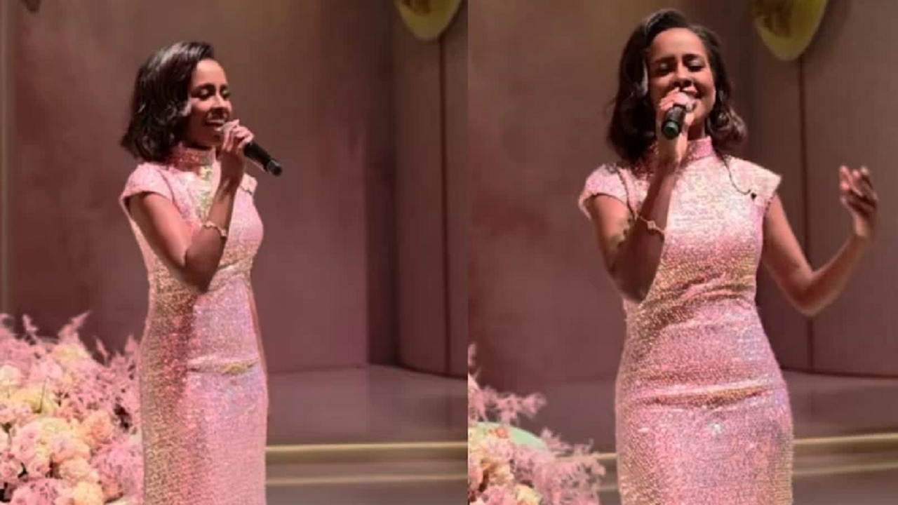 داليا مبارك تظهر وهي تغني في حفل زفاف خاص بدبي