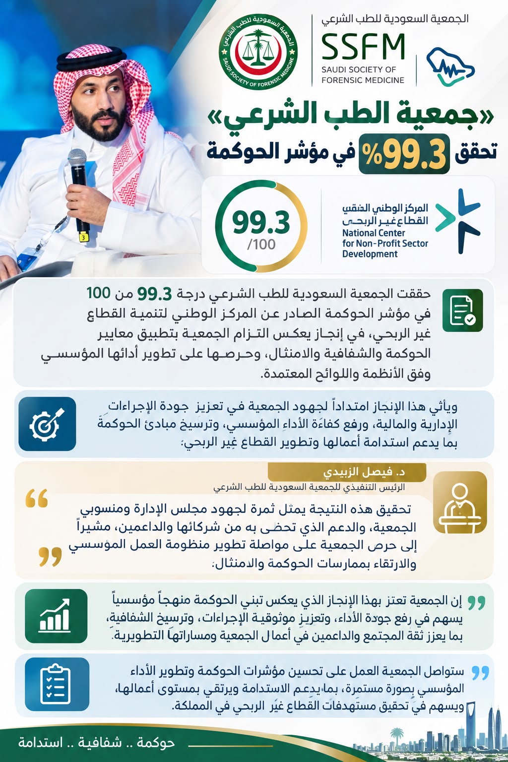  جمعية الطب الشرعي تحقق 99.3 في مؤشر الحوكمة
