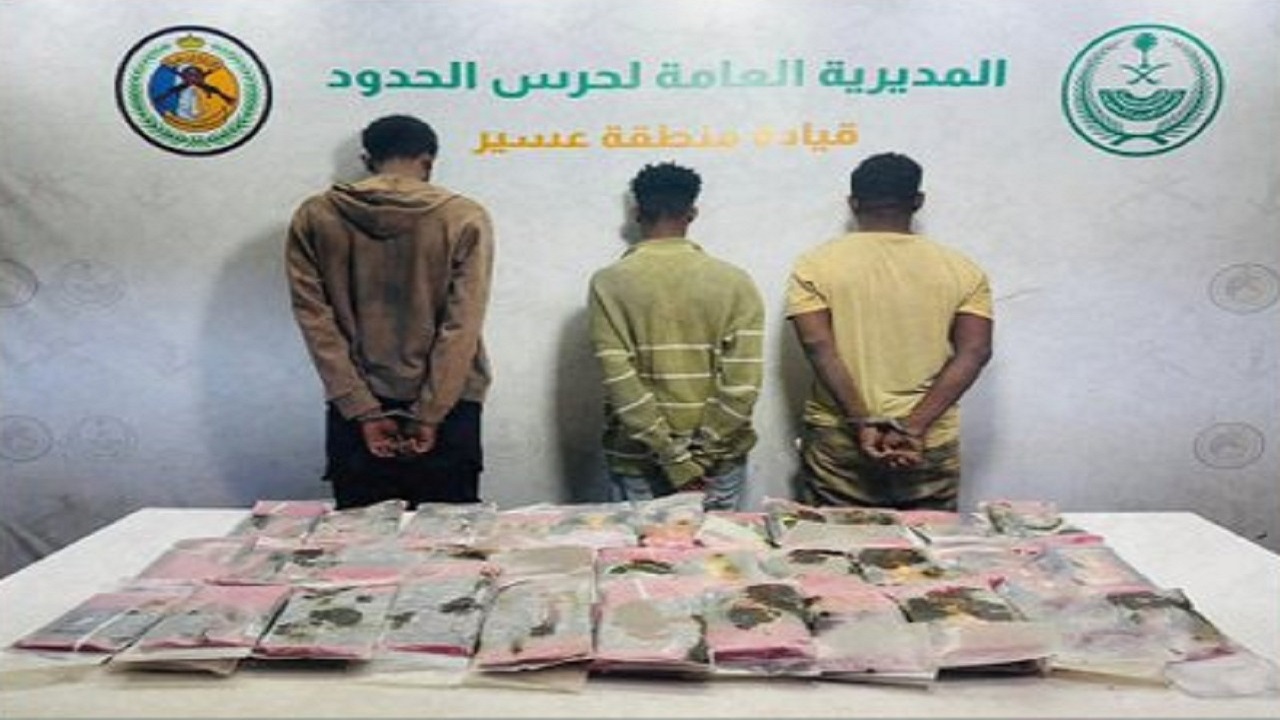 القبض على 3 مخالفين لتهريبهم 49 كيلوجراما من الحشيش بعسير