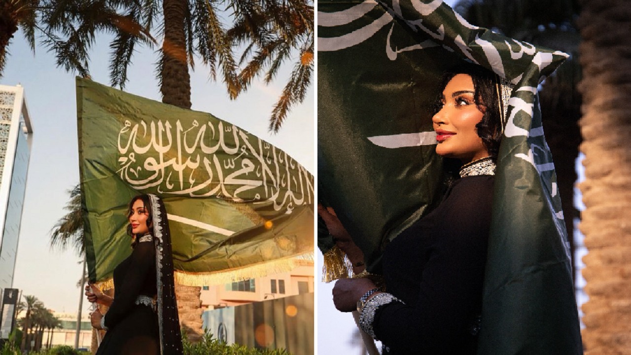 أميرة الشريف تحتفل باليوم الوطني بعلم المملكة وإطلالة جذابة .. صور