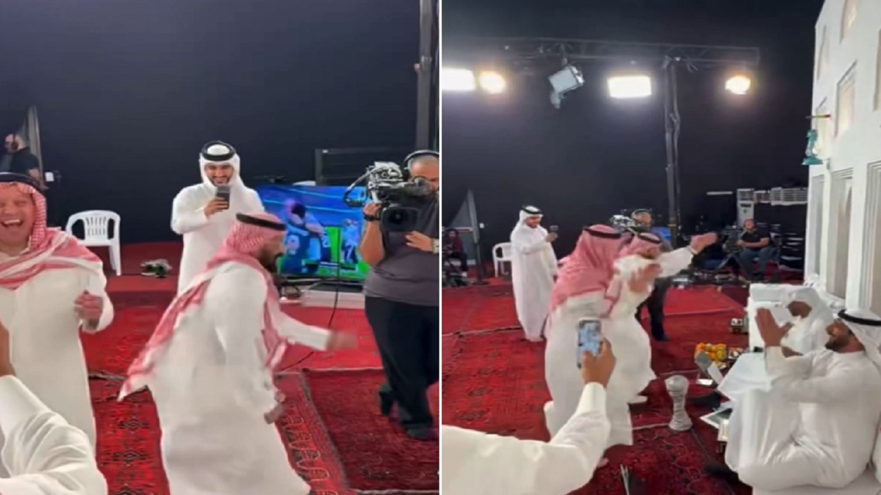 مناف ابو شقير وعبدالرحيم الجيزاوي يرقصان فرحا بتتويج المنتخب السعودي بكأس خليجي 27.. فيديو