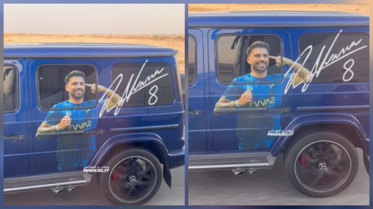 سيارة مشجع هلالي تحمل صورة نيفيز تجوب شوارع قطر قبيل قمة السد.. فيديو