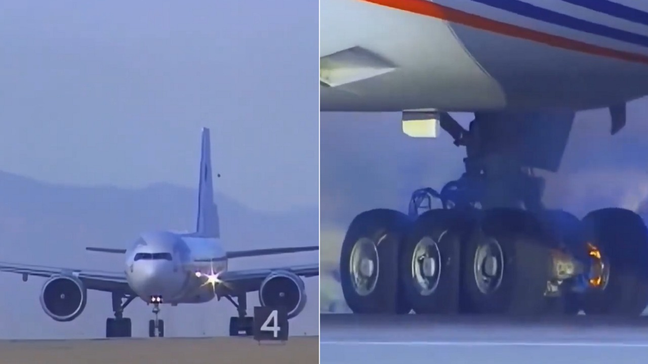 حرارة بـ 1400 درجة ونيران في المكابح.. رياح عاتية تجبر “بوينغ 777” على إلغاء الإقلاع في اللحظات الأخيرة.. فيديو
