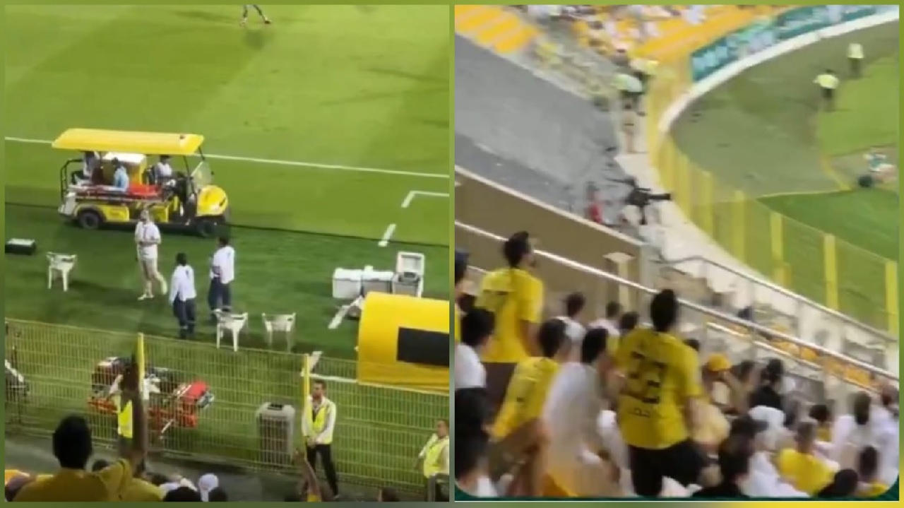 جماهير الوصل ترمي صالح أبو الشامات بالقوارير أثناء خروجه مصاباً .. فيديو