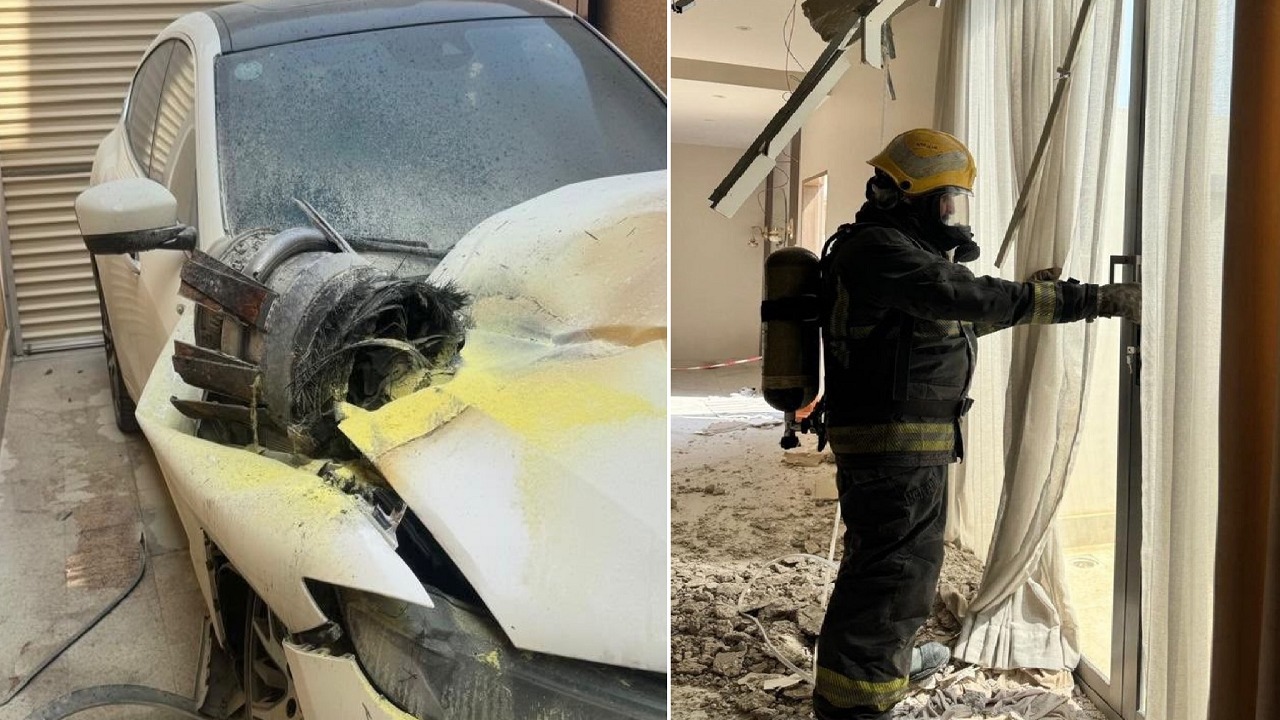 إصابة مقيم وأضرار مادية في منزل ومركبة إثر سقوط شظايا اعتراض صاروخ في الرياض.. صور