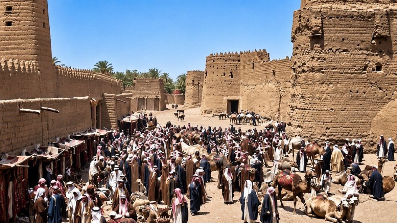 قبل 9 عقود.. صورة تاريخية نادرة تعيد سوق “المسحب” وقصر برزان بأرشيف حائل إلى الأضواء