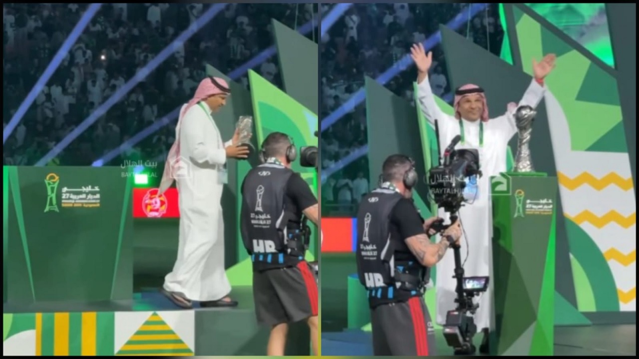 الأسطورة يوسف الثنيان يضع كأس الخليج استعداداً لرفعه من قِبل الأبطال.. فيديو