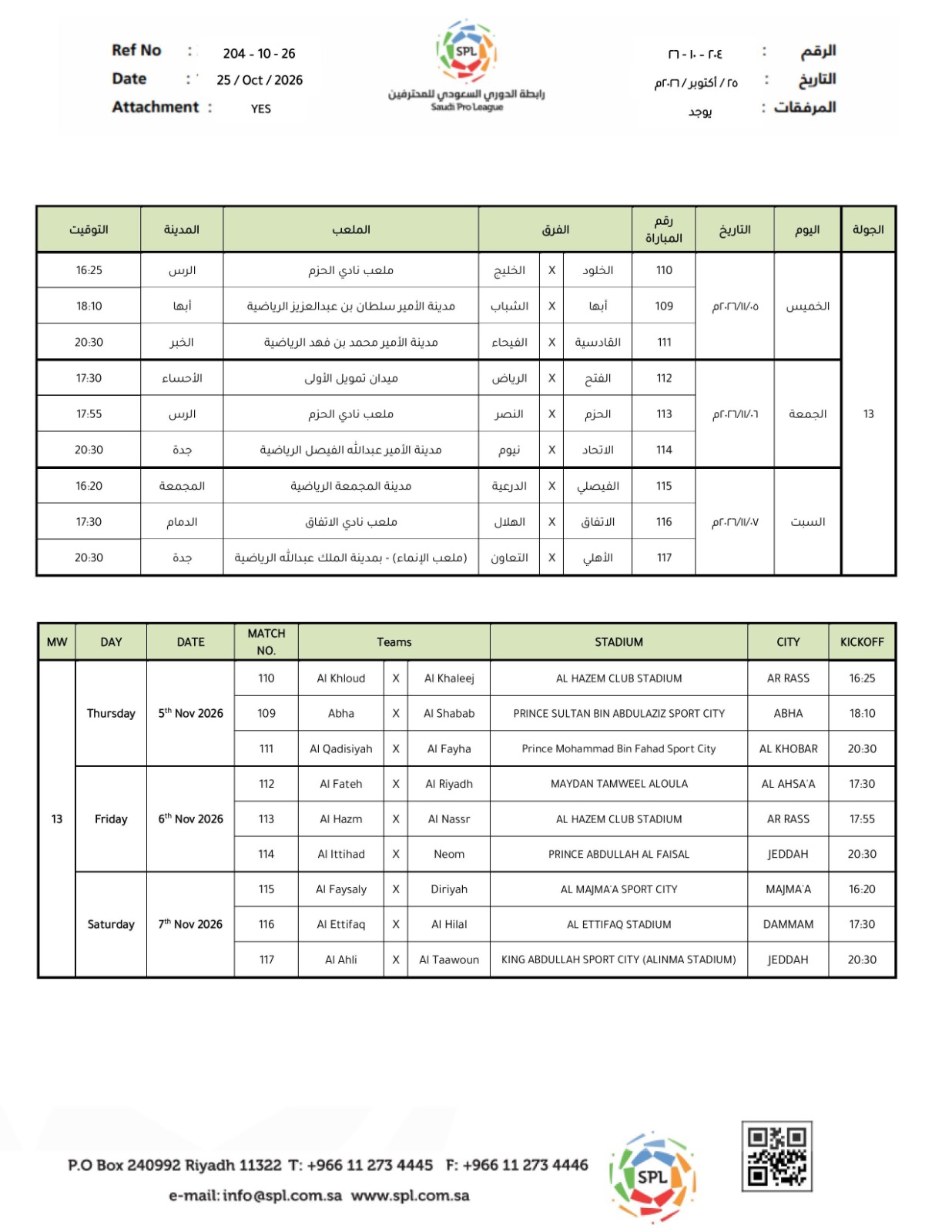 إعلان مواعيد الجولة الـ13 من دوري روشن