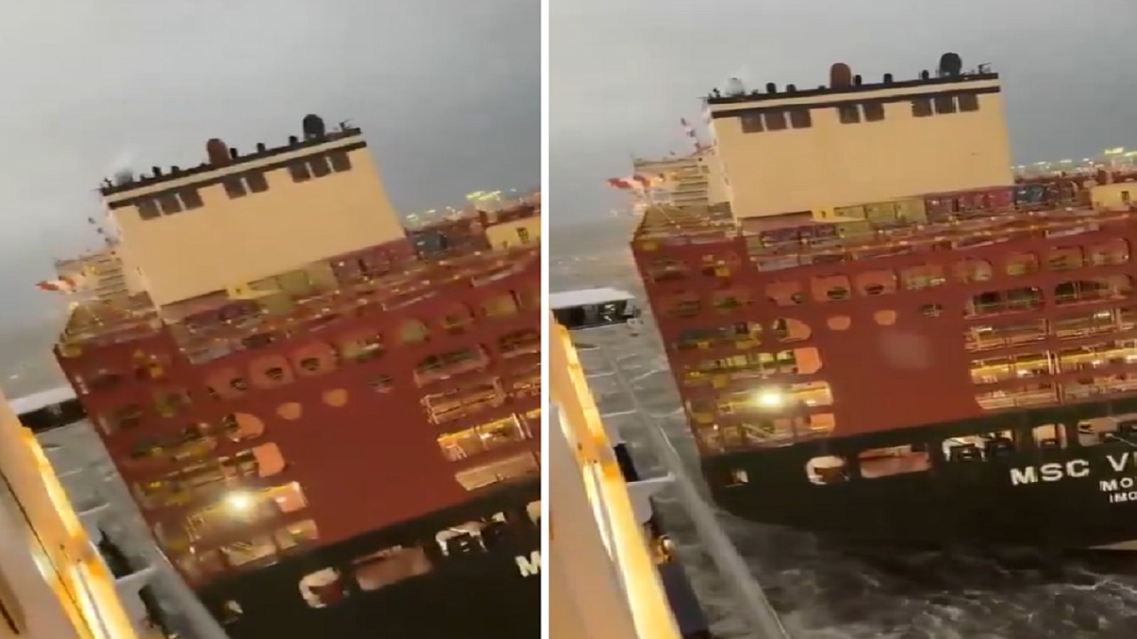 اصطدام سفينة سياحية بسفينتي حاويات أثناء مغادرتها في ألمانيا.. فيديو