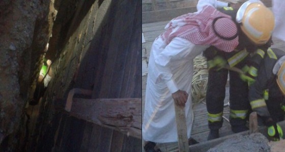 مدني طبرجل ينقذ طفل من السقوط بين سُوَر خزان صرف صحي