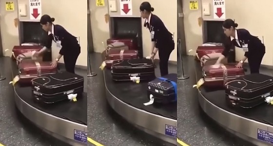 بالفيديو.. موظفة بالمطار تتعامل مع الحقائب بطريقة مثيرة للإعجاب