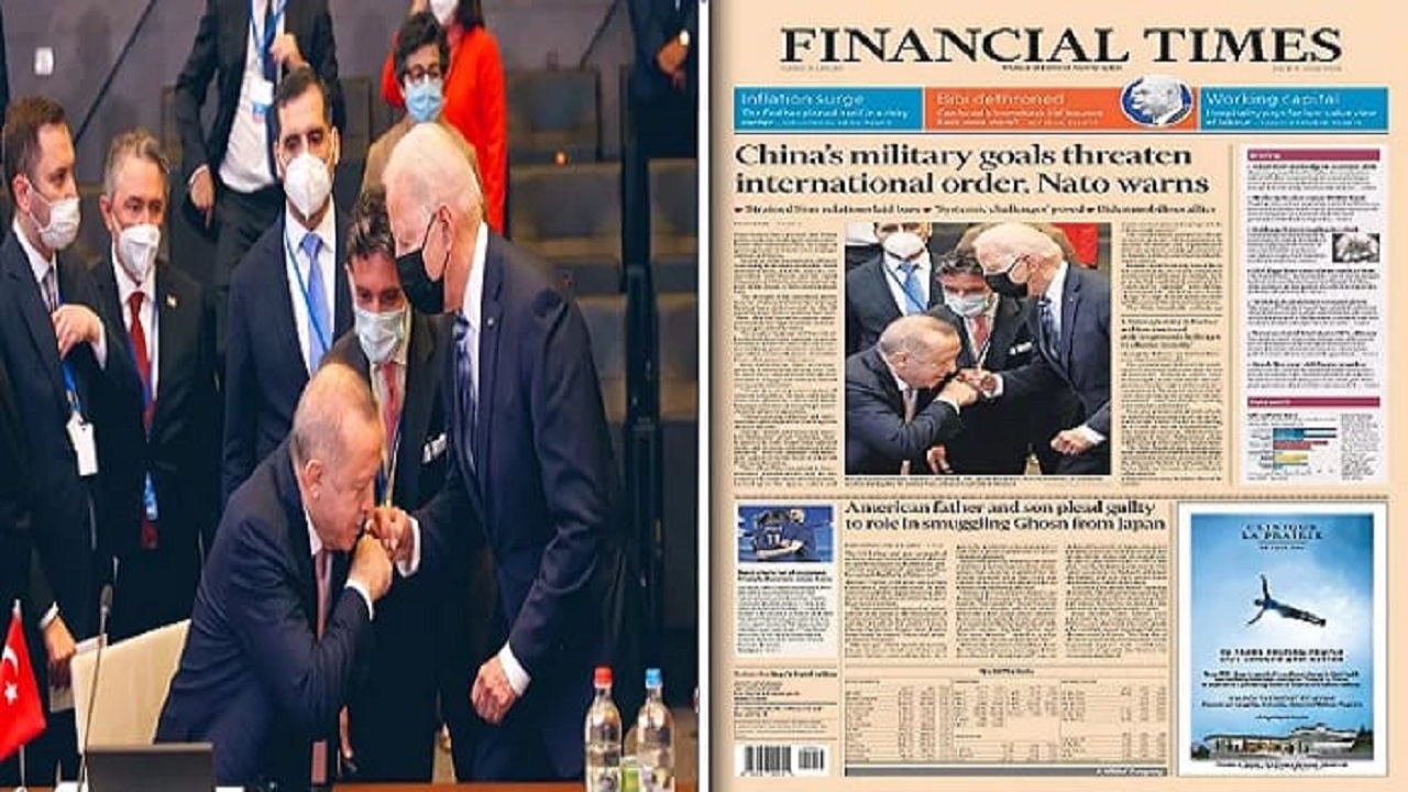 انتقادات تركية واسعة لأردوغان لتقبيله يد بايدن وصحف عالمية تبرز صورته المثيرة