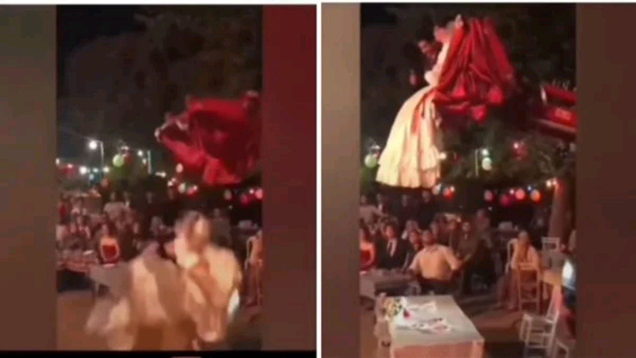 فيديو صادم لسقوط عروسين من فوق أرجوحة معلقة في الهواء