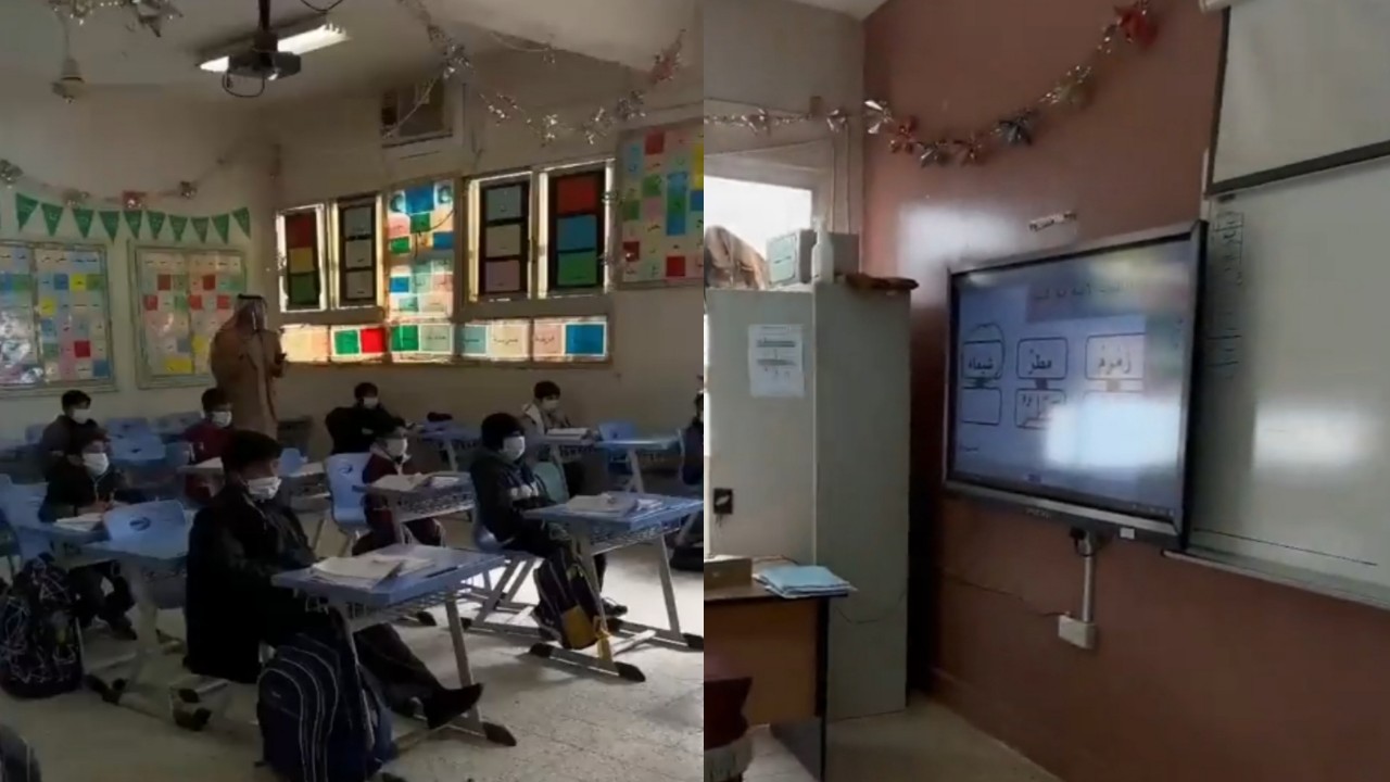 بالفيديو.. معلم يستخدم وسائل تقنية لشرح دروسه لطلابه حضوريًا وعن بعد برفحاء