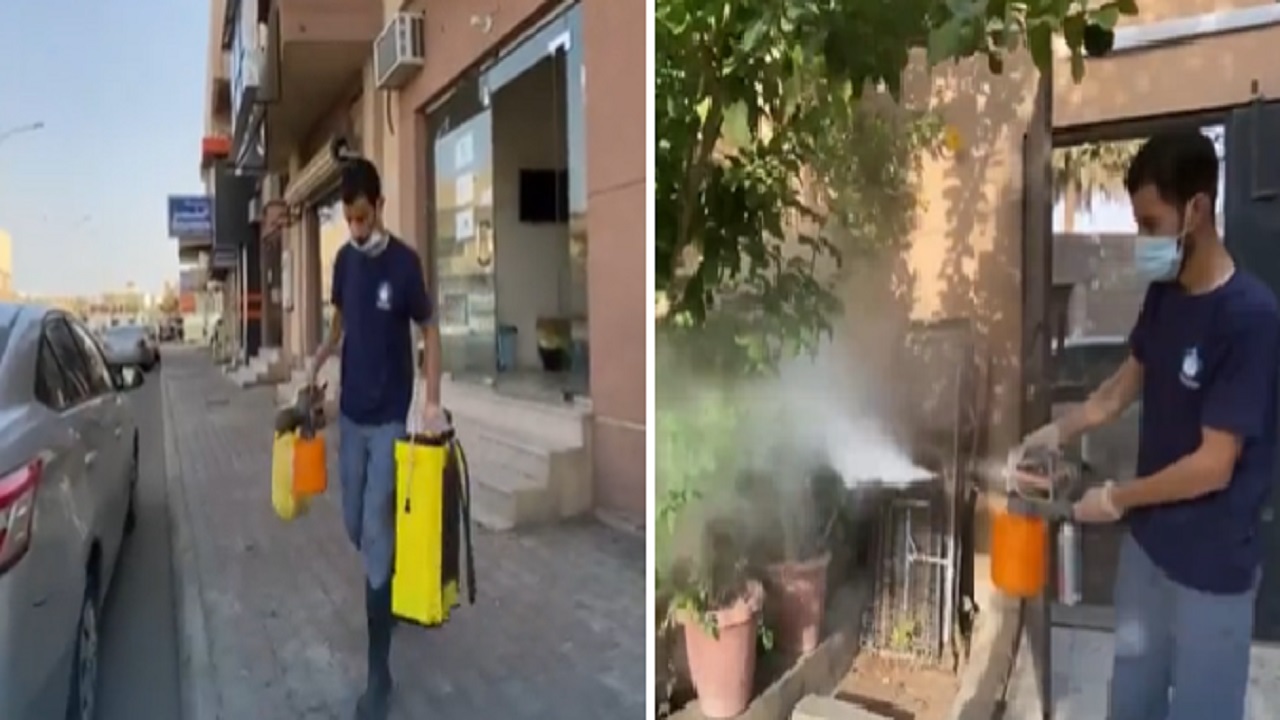 بالفيديو .. مواطن ينافس الأجانب ويمتهن النظافة ومكافحة الحشرات
