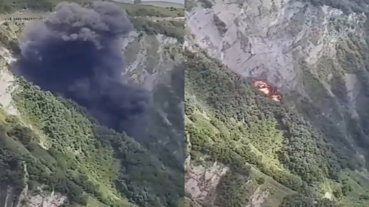 بالفيديو.. مصرع 8 أشخاص في حادث تحطم طائرة مروحية بمنطقة جبلية