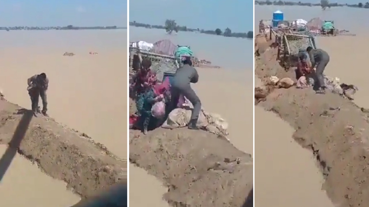 بالفيديو.. لحظة إنقاذ أطفال من فيضانات في باكستان