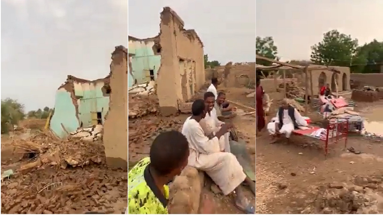 شاهد .. ردة فعل طريفة من أشخاص سودانيين تهدمت بيوتهم بسبب السيول