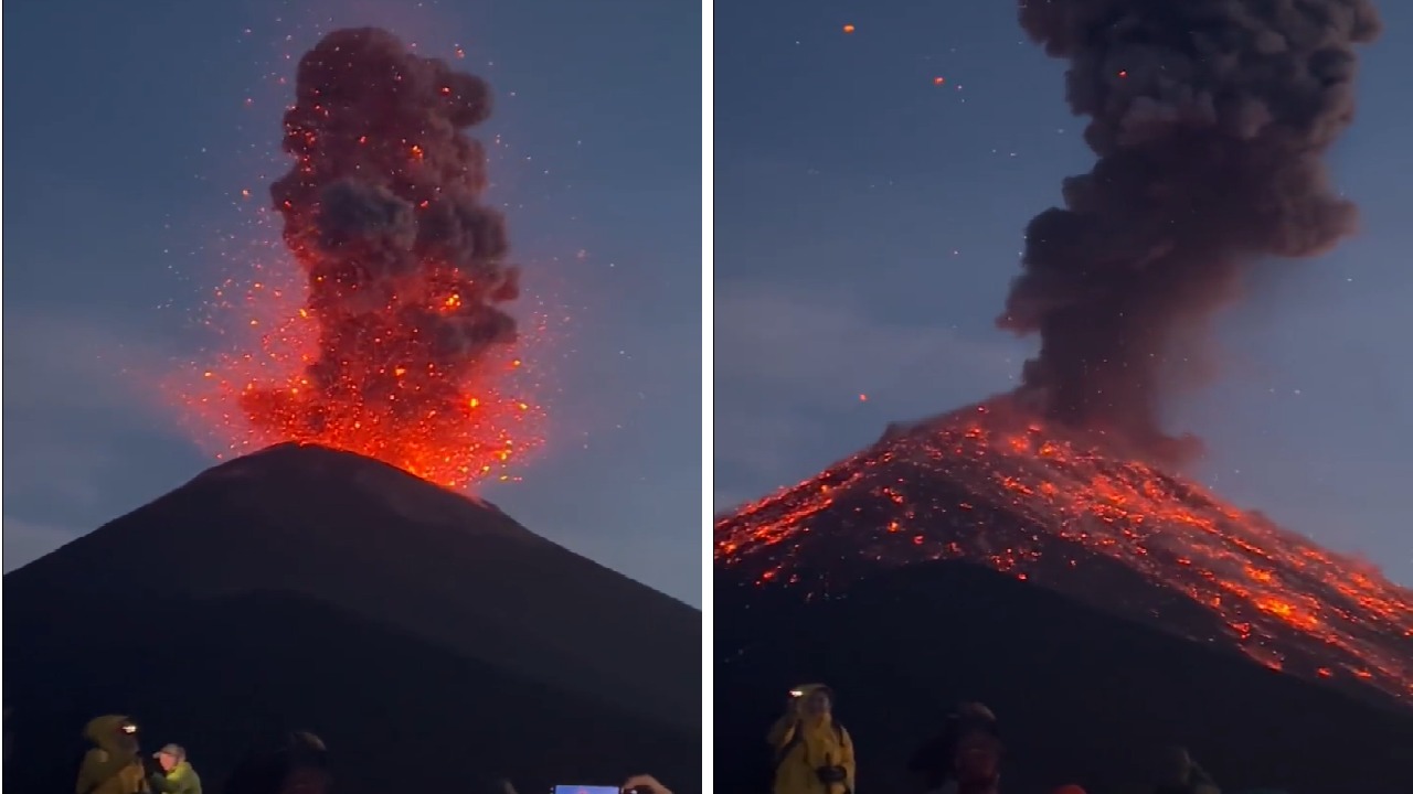 شاهد .. لحظة انفجار بركان أمام أعين مجموعة من السياح