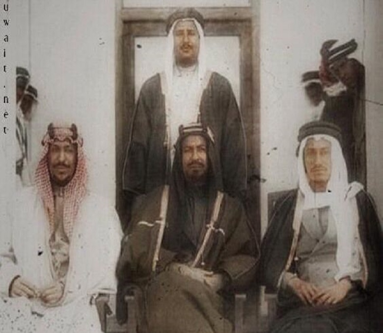 الملك خالد بن عبدالعزيز والأمير أحمد الجابر أمير الكويت والملك سعود بن عبدالعزيز-الكويت1942