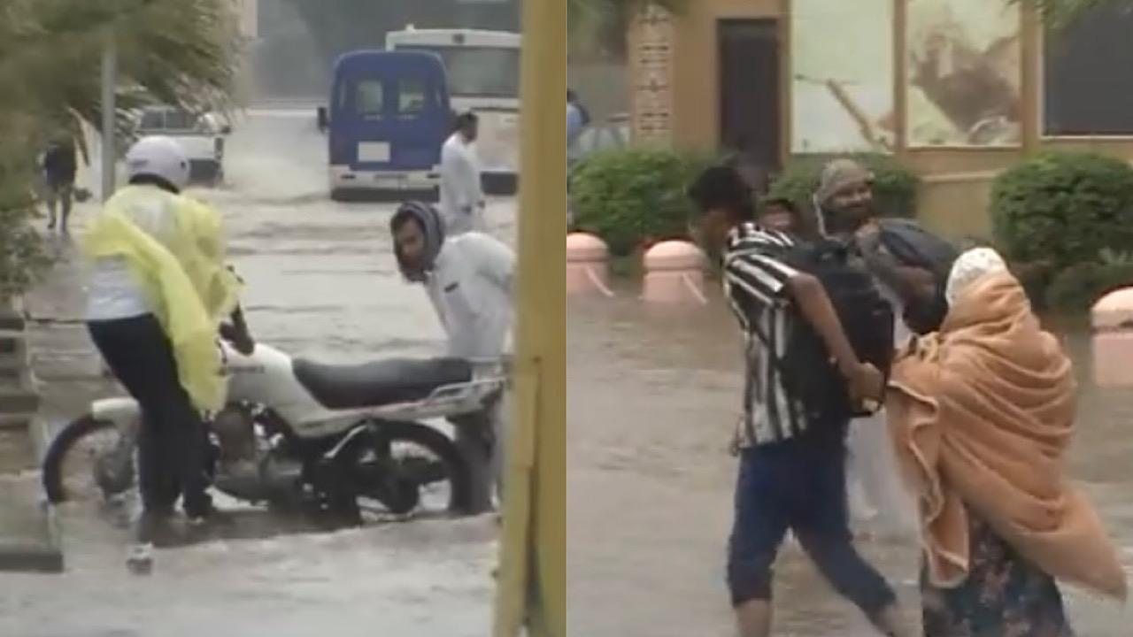 بالفيديو.. مواطنون ومقيمون عالقون وسط تجمع مياه الأمطار بجدة