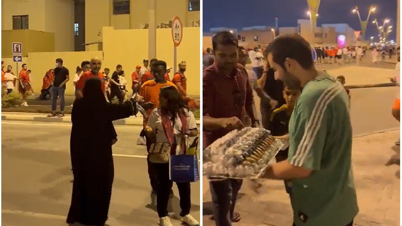 شاهد.. قطريون يوزعون الحلوى بمناسبة فوز المغرب