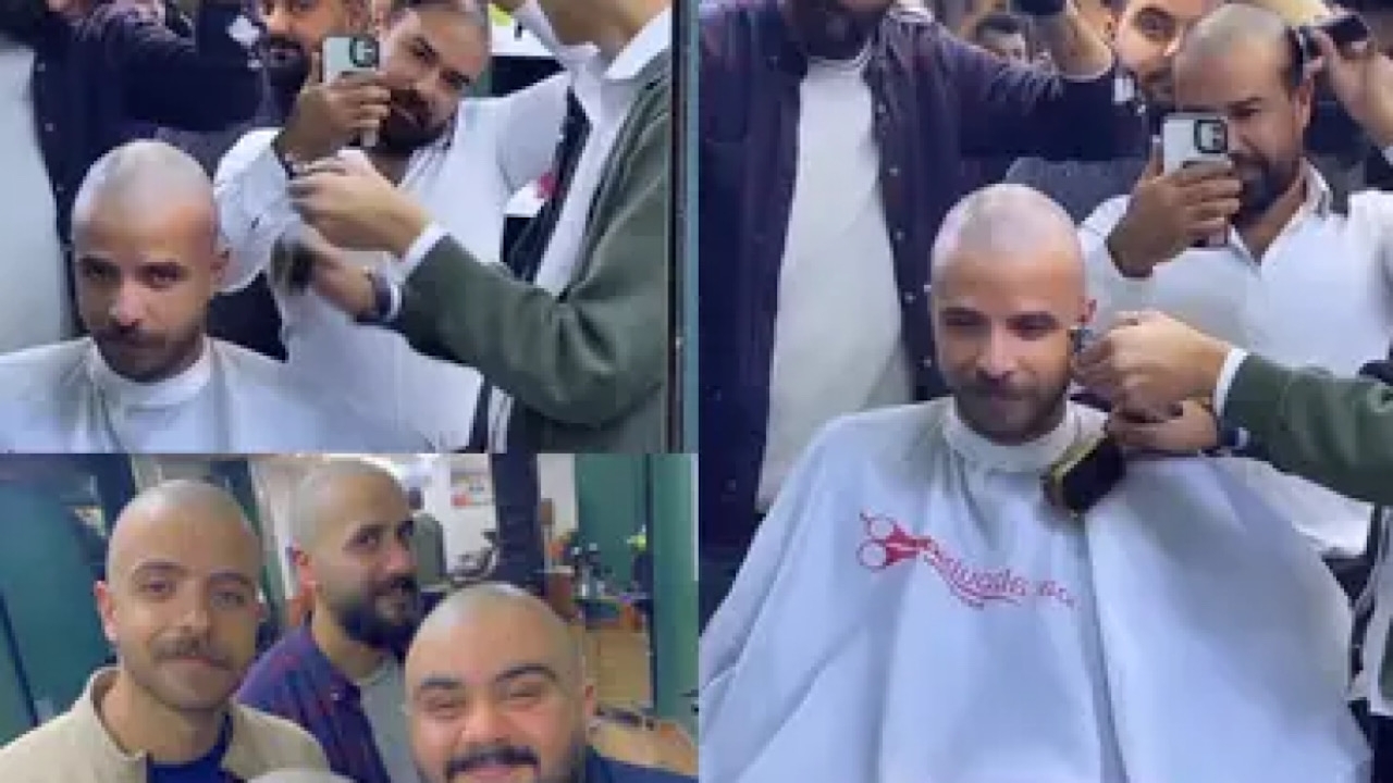 شباب يتضامنون مع صديقهم المصاب بالسرطان ويحلقون شعرهم في مشهد مؤثر