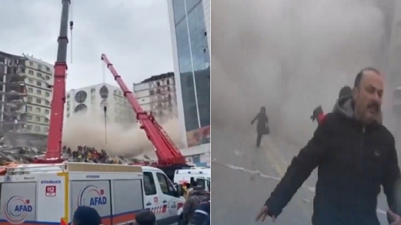 بالفيديو .. مدنيون يهربون لحظة انهيار المباني في زلزال تركيا