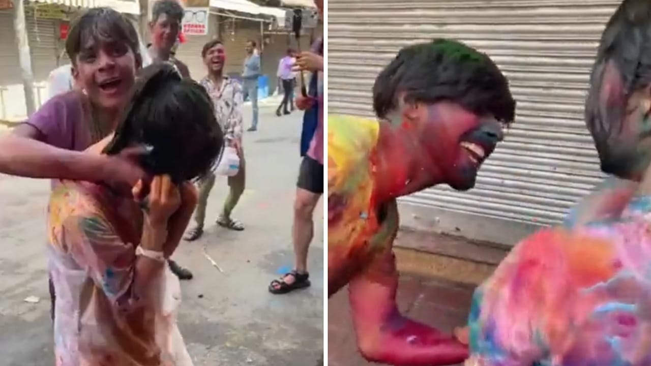 شاهد .. تحرش واعتداء على فتاة يابانية خلال مهرجان الألوان بالهند