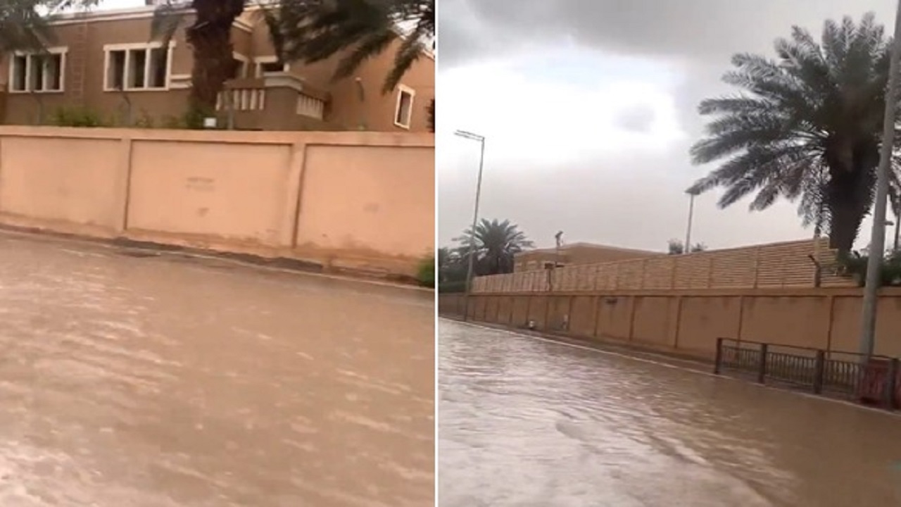 بالفيديو.. مياه الأمطار تجتاح شوارع في الرياض