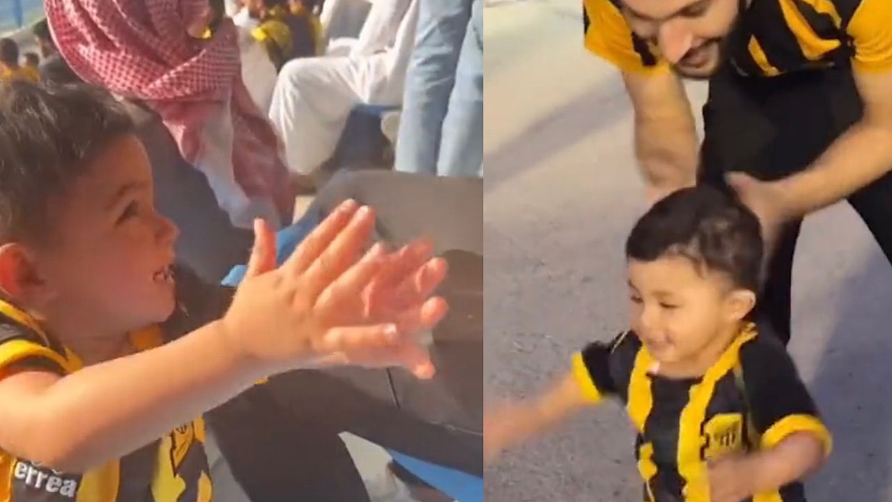 طفل مشجع يرتدي قميص الاتحاد ويصفق بحرارة بفوزه .. فيديو