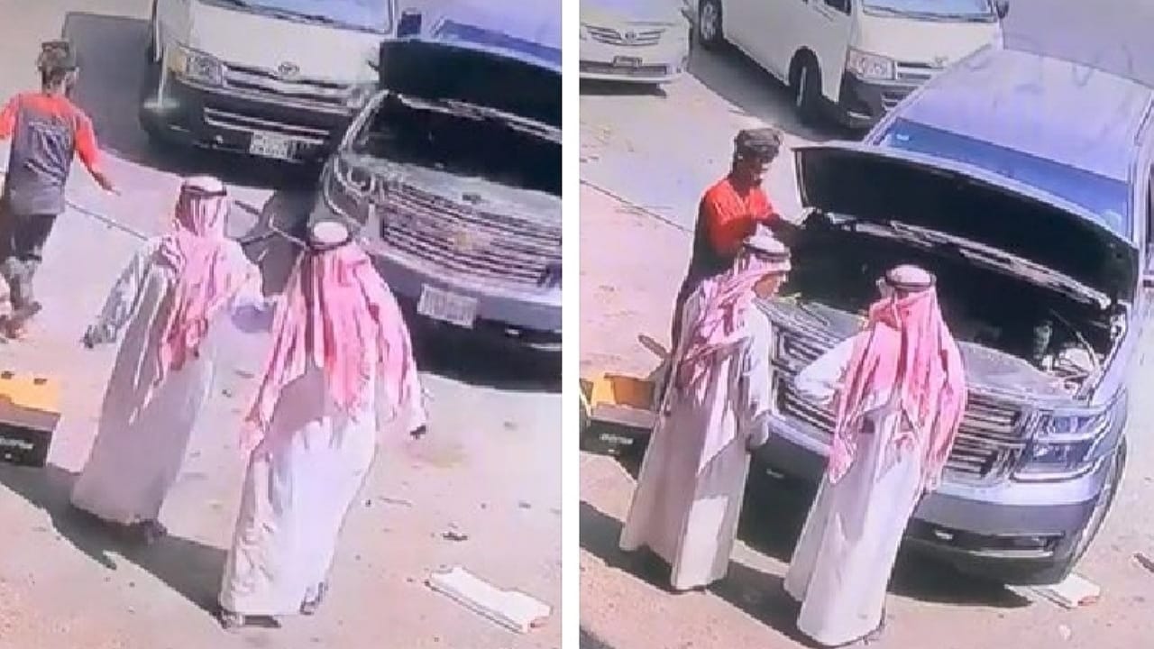 مواطن يتفاجأ بسرقة سيارته أثناء صيانتها أمام عينيه .. فيديو