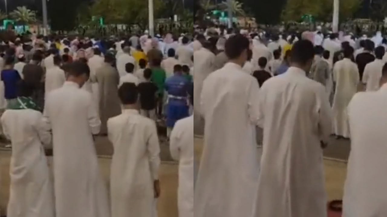 المصلون يصطفون في حديقة الملك فهد بالمدينة المنورة .. فيديو